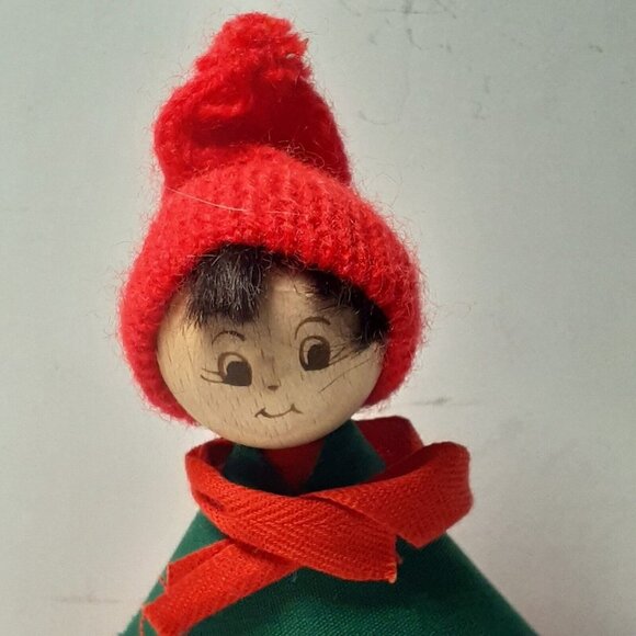 Danish Doll Wood Ball Head Tiny Tree Topper Ornament or Shelf Sitter 5.4" - Picture 7 of 10